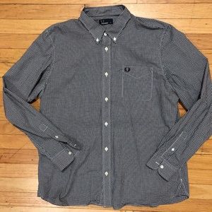 FRED PERRY White Black Micro Gingham Shirt XL